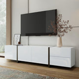 White High-Gloss TV Cabinet - Black Legs with Storage Doors & Drawers