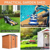 Metal Garden Shed with Ventilations, Sliding Door, Sloped Roof, Brown
