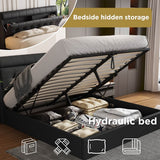 4ft6 Double Upholstered Bed – PU Hydraulic Bed with Concealed Headboard & Bed Box Storage