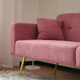 Modern Convertible Sofa Bed - Adjustable Recliner Sofa with Gold Legs and Side Storage Pockets, Pink