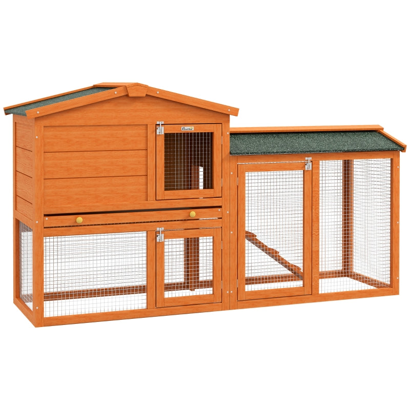 Two-Tier Rabbit Hutch with Run, Ramp, Slide-Out Tray - Orange
