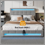 4ft6 Double Velvet Ottoman Bed - LED Storage Bed Frame with 7 Colour Lights, Grey