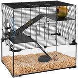 Hamster/Gerbil Cage with Deep Glass Bottom, Non-Slip Ramps, Platforms, Hut, Exercise Wheels, Water Bottle, Dish