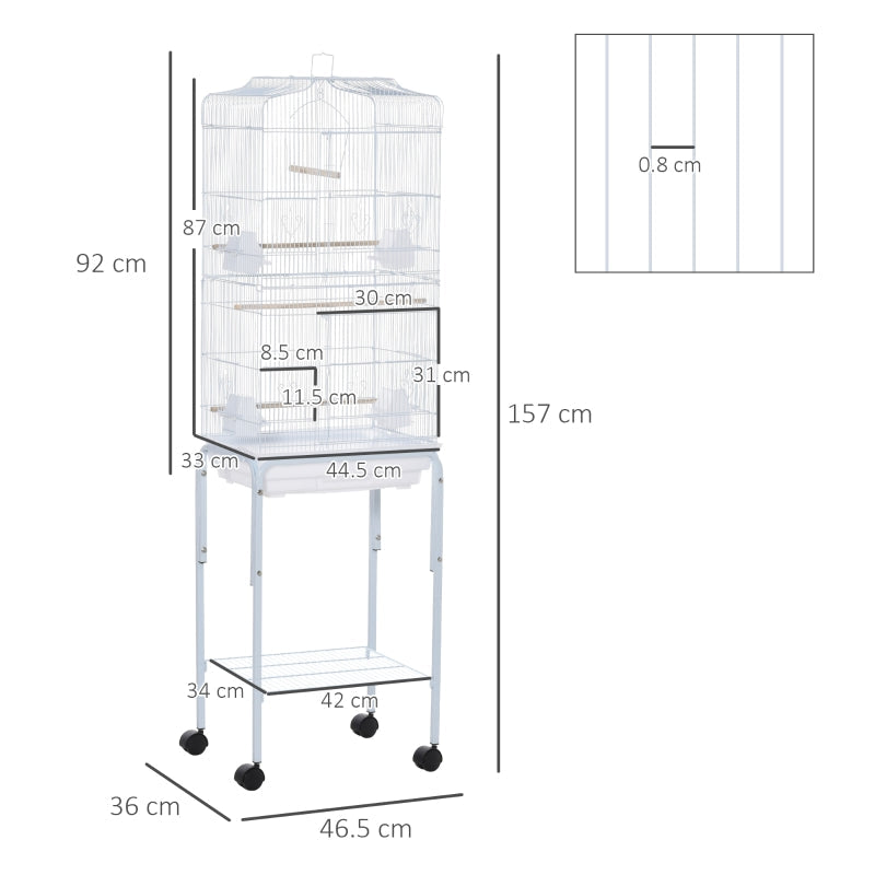 Bird Cage with Stand Wheels Slide-out Tray Storage Shelf, White