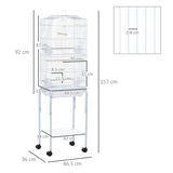 Bird Cage with Stand Wheels Slide-out Tray Storage Shelf, White