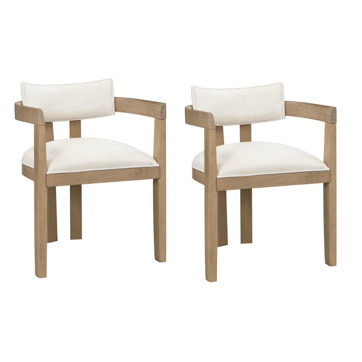 Set of 2 Solid Wood Dining Chairs – Linen Upholstery, Natural Finish, Suitable for Home, Restaurant or Café