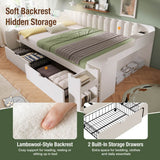 4ft6 Double Wooden Daybed with Side Storage Cabinet - Multifunctional Sofa Bed with USB and Type-C Charging Station, White