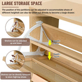 Rattan Shoe Storage Cabinet with 4 Flip Drawers - Wooden Hallway Shoe Organiser, Light Oak