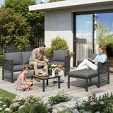 4-5 Seater Garden Sofa Set - Outdoor Patio Corner Furniture with Tempered Glass Coffee Table