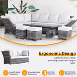 Premium Aluminium Modular Sofa Set - 9-Seater with Gas-Lift Armrests & Adjustable Table, Grey/Brown