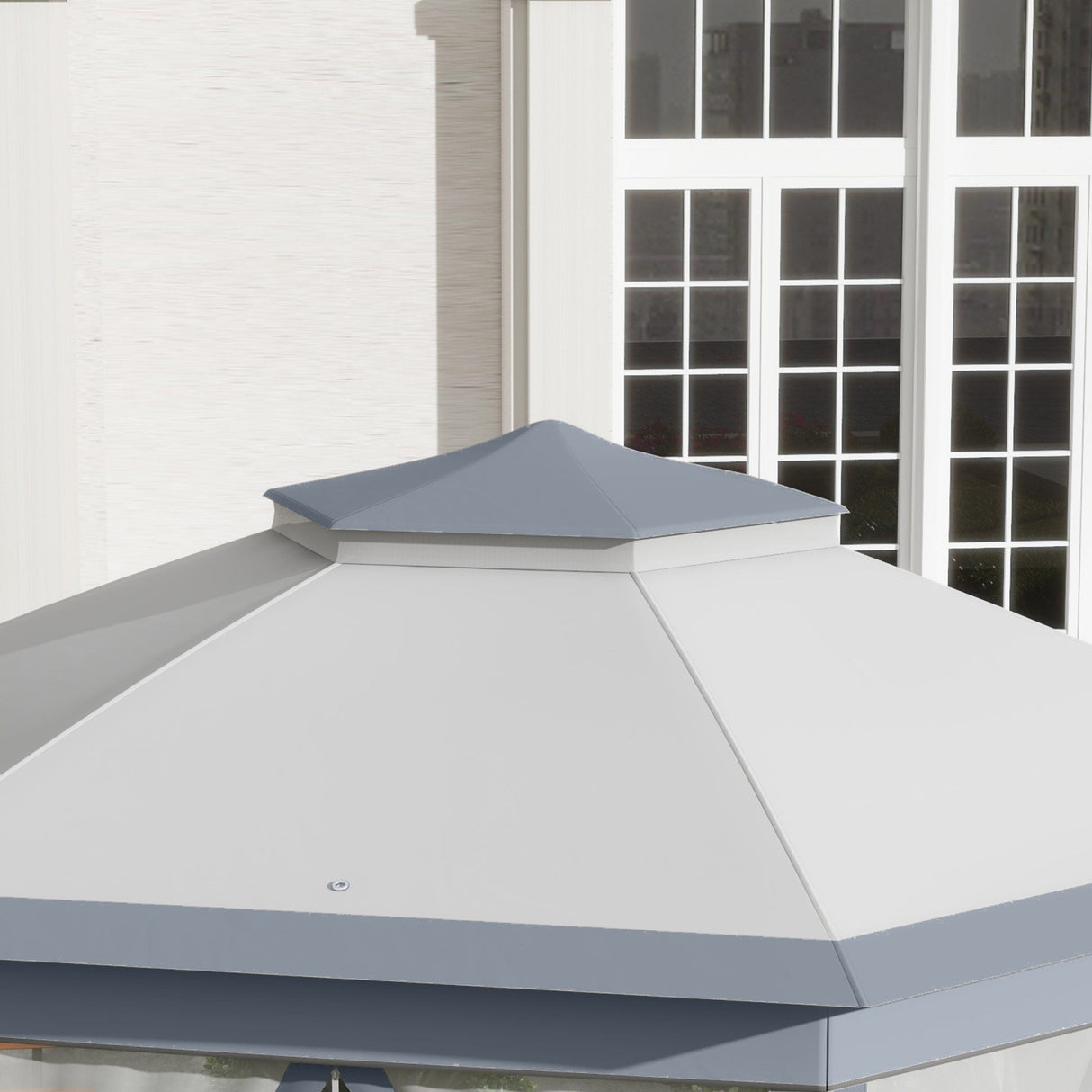 Metal Frame Hexagon Gazebo, 3 x 4m with Curtains - Grey