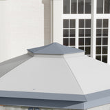 Metal Frame Hexagon Gazebo, 3 x 4m with Curtains - Grey