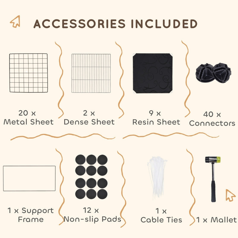 DIY Small Animal Cage, Elevated Huts C&C Guinea Pigs Hedgehogs Rabbits 31 Panels, Black