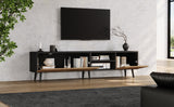 Modern Geometric TV Stand, Lowboard, TV Cabinet, TV Unit, Modern Industrial Entertainment Center, Black Media Console with Open Shelf & Cabinets, Low Storage Cabinet for Living Room