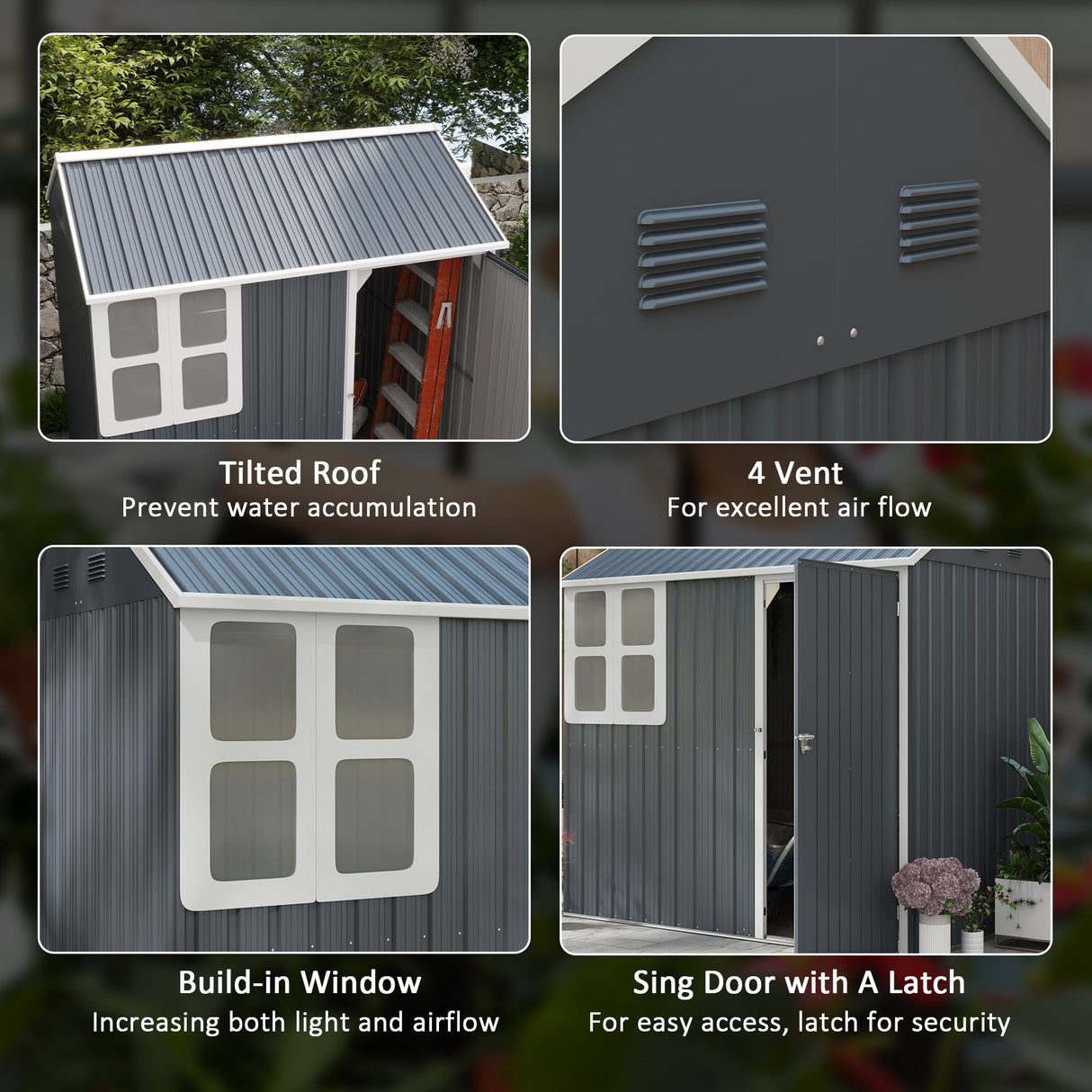 Galvanised Garden Shed with Latch - Dark Grey