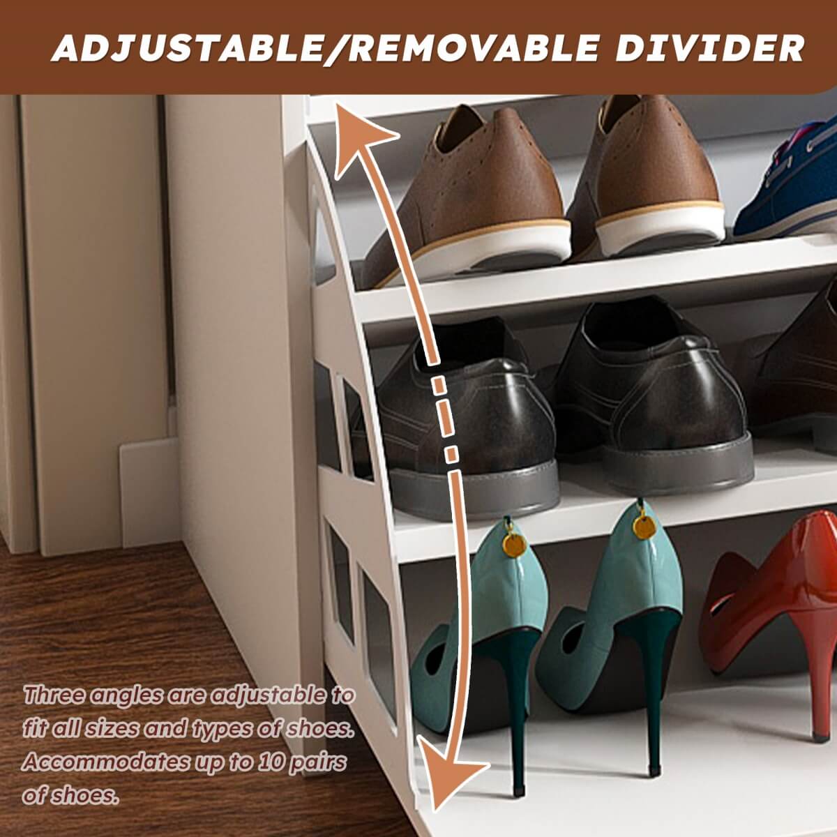 Entryway Shoe Storage Bench - 3-Tier Flip-Up Drawers and Hidden Cabinet, Space-Saving Design, White