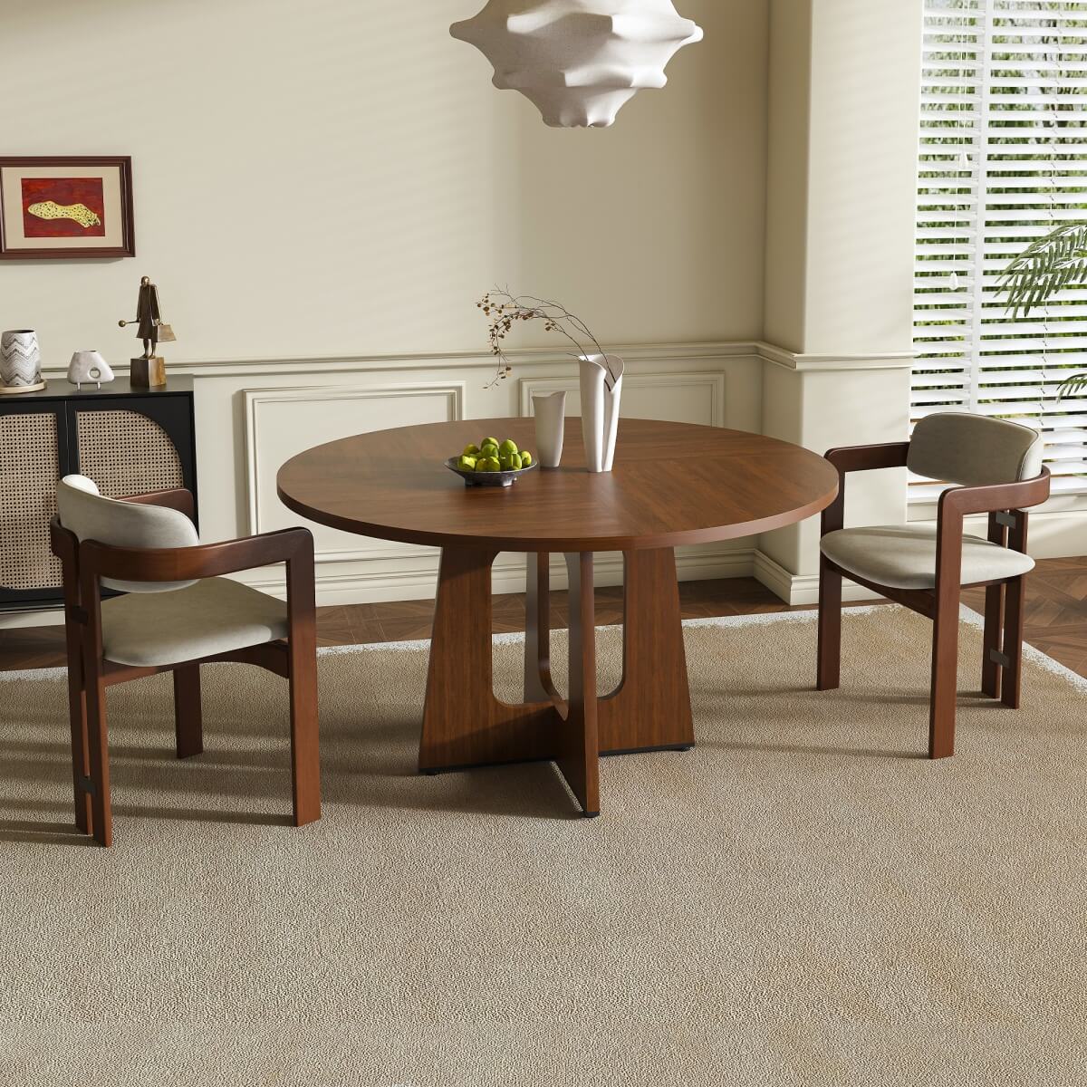 Round Dining Table for 4 - 47 Inch Farmhouse Kitchen Table with Wood Grain Finish, Circular Dining Table for Dining Room & Kitchen, Walnut