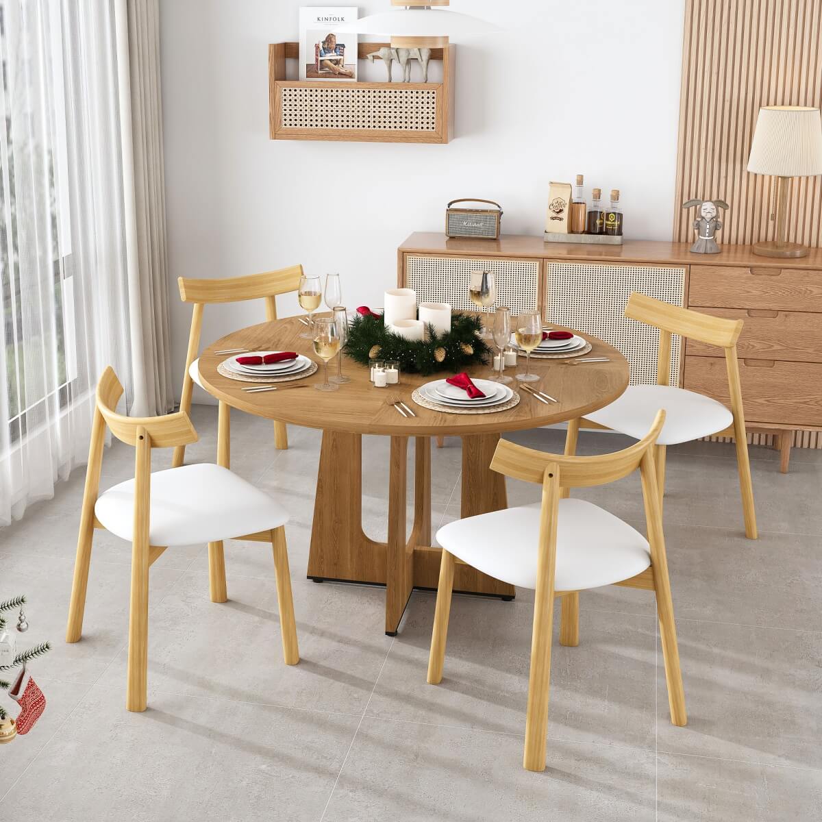 Round Dining Table for 4 - 47 Inch Farmhouse Kitchen Table with Wood Grain Finish, Circular Dining Table for Dining Room & Kitchen, Oak