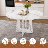 Round Dining Table for 4 - 47 Inch Farmhouse Kitchen Table with Wood Grain Finish, Circular Dining Table for Dining Room & Kitchen, White