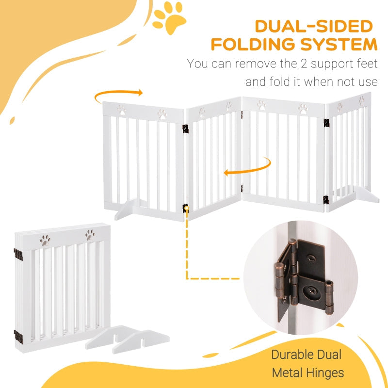 Freestanding Pet Gate Folding Safety Fence with Support Feet for Doorway Stairs, White
