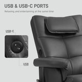 Faux Leather Massage Recliner Chair with Storage Ottoman, Black