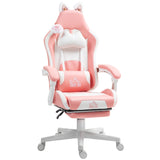 Cat Ear and Paw Office Chair with Footrest - Pink/White