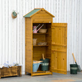 Wooden Garden Storage Shed, Utility Cabinet with 3 Shelves and 2 Doors, Natural Wood