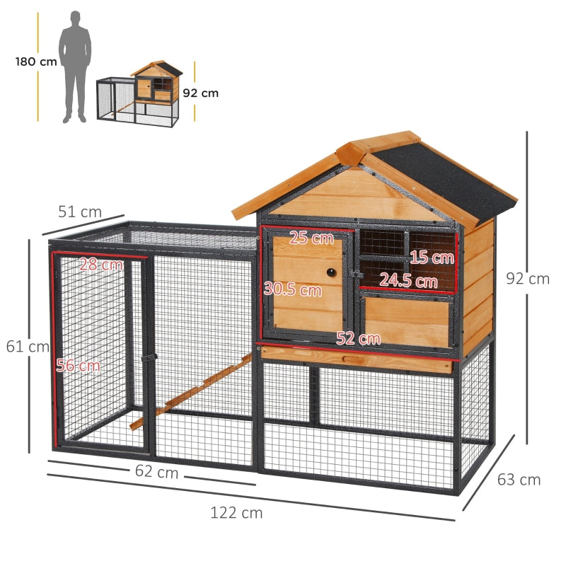 Rabbit Hutch Guinea Pig House Pet Bunny Cage Elevated for Outdoor, Wood-metal, Light Yellow