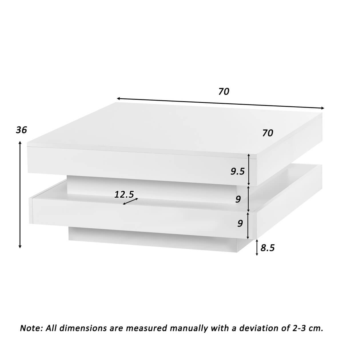 White High Gloss Coffee Table with 360¡ã Rotating Top & LED
