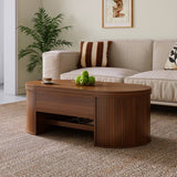 Lift-Top Coffee Table with Curved Wood Sides - Extendable Storage Centre Table for Living Room