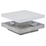 360° Rotating Coffee Table – High Gloss, Storage Compartments, Marble Effect, White