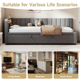 3ft Single Velvet Daybed with Trundle - Reversible Sofa Bed with RGB LED Lights and Charging Station, Grey