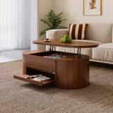 Lift-Top Coffee Table with Curved Wood Sides - Extendable Storage Centre Table for Living Room