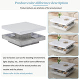 360° Rotating Coffee Table – High Gloss, Storage Compartments, Marble Effect, White