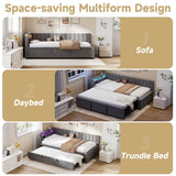 3ft Single Velvet Daybed with Trundle - Reversible Sofa Bed with RGB LED Lights and Charging Station, Grey