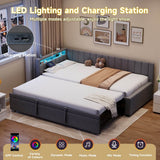 3ft Single Velvet Daybed with Trundle - Reversible Sofa Bed with RGB LED Lights and Charging Station, Grey