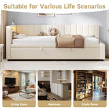 3ft Single Velvet Daybed with Trundle - Reversible Sofa Bed with RGB LED Lights and Charging Station, Beige