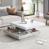 360° Rotating Coffee Table – High Gloss, Storage Compartments, Marble Effect, White