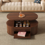 Lift-Top Coffee Table with Curved Wood Sides - Extendable Storage Centre Table for Living Room