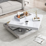 360° Rotating Coffee Table – High Gloss, Storage Compartments, Marble Effect, White
