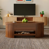 Lift-Top Coffee Table with Curved Wood Sides - Extendable Storage Centre Table for Living Room