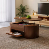 Lift-Top Coffee Table with Curved Wood Sides - Extendable Storage Centre Table for Living Room