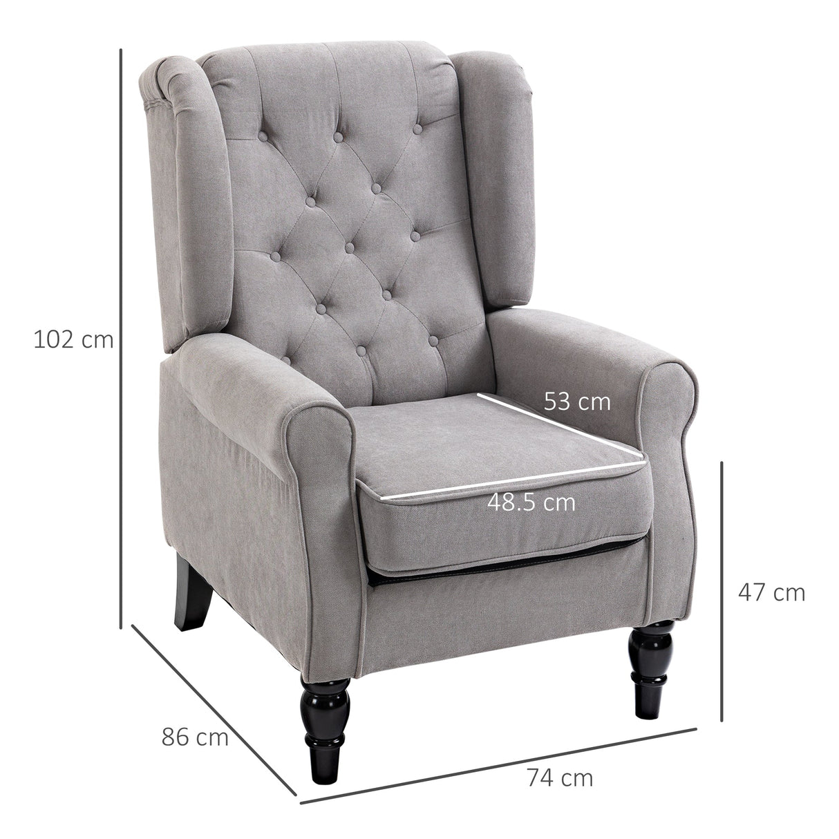 Retro Accent Chair, Wingback Armchair Wood Frame Button Tufted Design, Grey