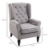 Retro Accent Chair, Wingback Armchair Wood Frame Button Tufted Design, Grey