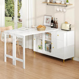 Multifunctional Bar Table – Dining & Storage Cabinet with Rotating Extendable Top and Glass Doors