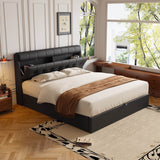 4ft6 Double Upholstered Bed – PU Hydraulic Bed with Concealed Headboard & Bed Box Storage
