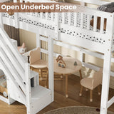 3ft Single Wooden Loft Bed - Storage Staircase with Open Compartments, Under-Bed Space and Full-Length Safety Guard Rails, White
