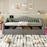 3ft Single Upholstered Ottoman Daybed - Linen Sofa Bed with Hydraulic Storage, Button-Tufted Headboard and Charging Station, Grey
