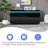 LED Sideboard - High Gloss Cabinet with 2 Doors and 3 Drawers, Black
