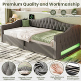 3ft Single Upholstered Ottoman Daybed - Linen Sofa Bed with Hydraulic Storage, Button-Tufted Headboard and Charging Station, Grey
